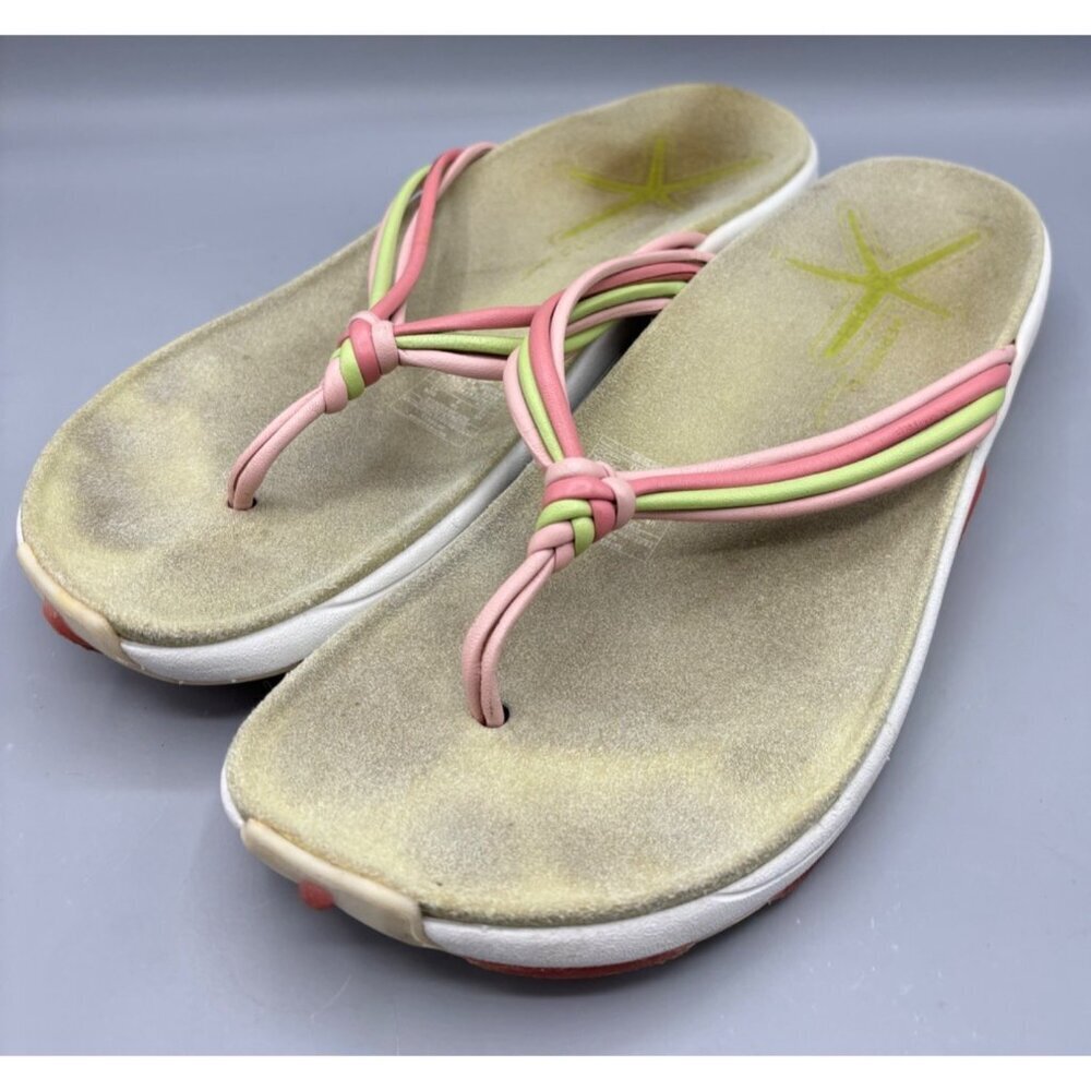 Merrell Kai Womens Suede Sandals Pink‎ Green Straps Starfish Pattern Sole Sz 10